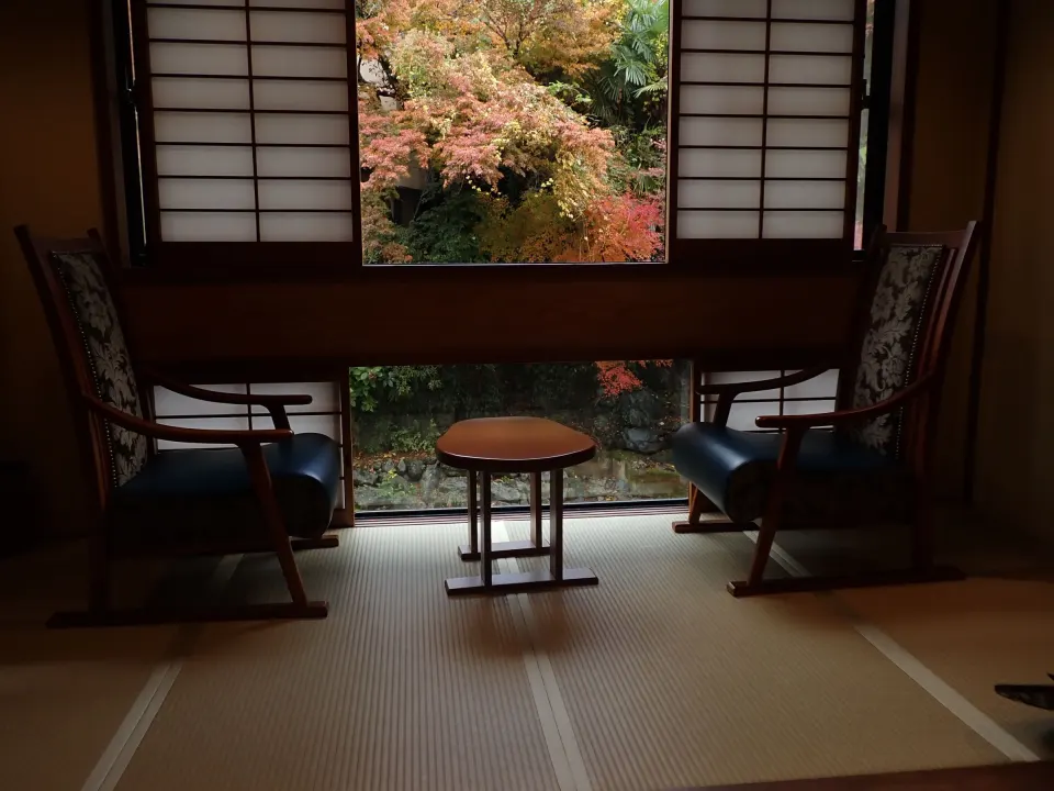 A ryokan room with a garden view